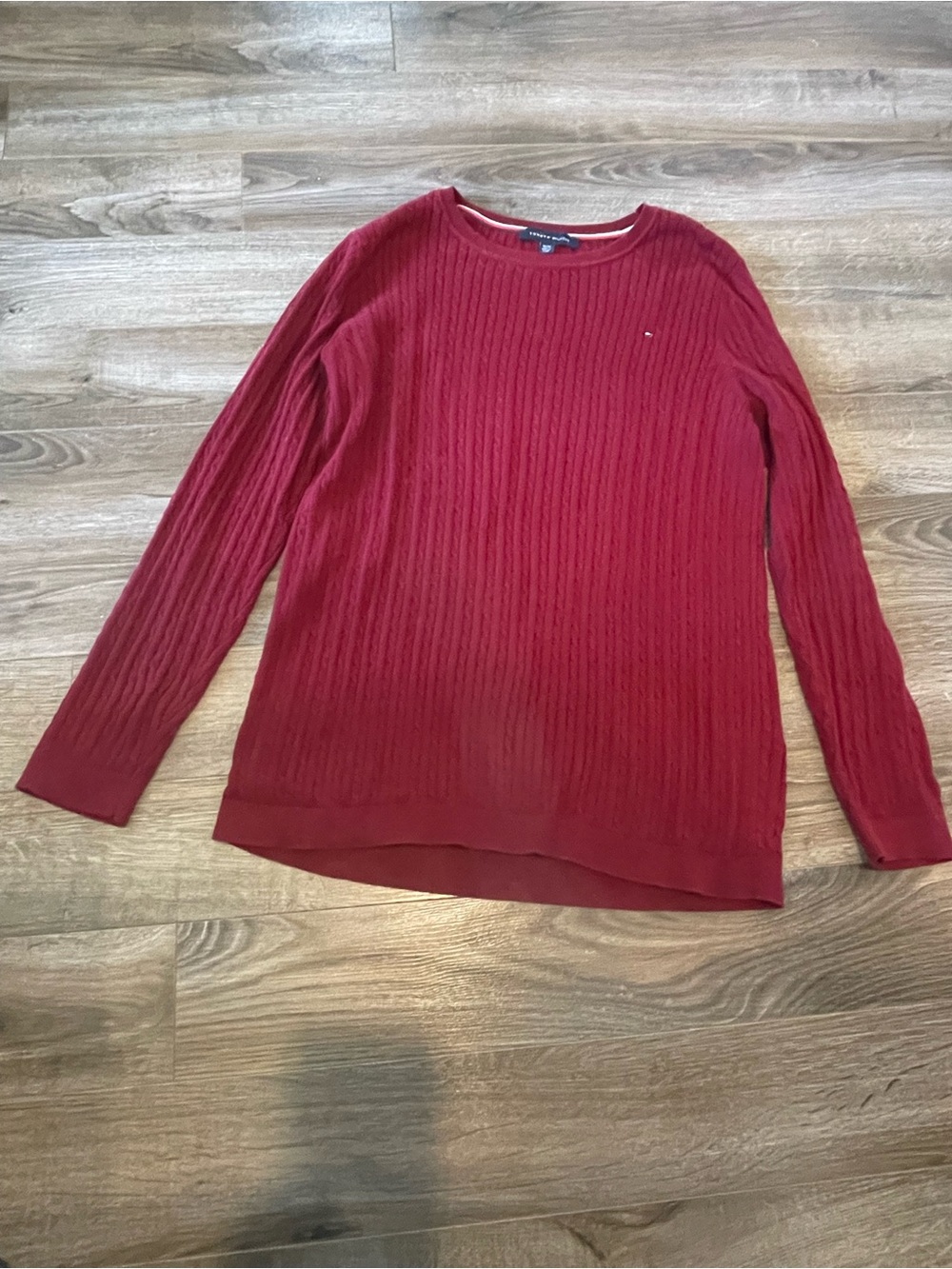 Tommy Hilfiger XL Burgundy Cable Knit Cotton Sweater Long Sleeve